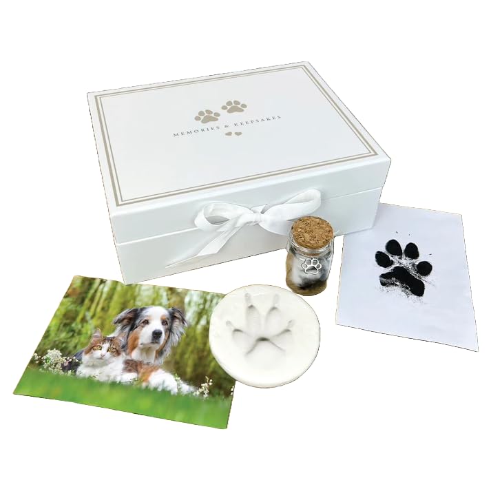 Pet Keepsake Kit - Memory Box, Clay Paw Print Impression, Fur Keepsake Bottle, Ink Pad Kit | Pet Lovers Gift | Non-Toxic Easy to Use Paw Print & Fur Memory Collection | W22cm x L17cm x H8cm