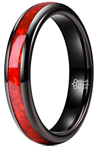 THREE KEYS JEWELRY 4mm Womens Tungsten Wedding Ring White/Red Imitated Color Stones Inlay Rose Gold Black Bands