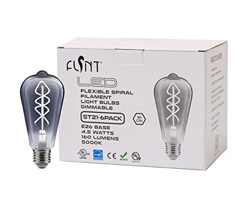 FLSNT Vintage LED Edison Light Bulbs,5000K Daylight,4.5W(40W Equivalent),Dimmable,ST21/ST64,E26 Base,160LM,CRI90,Smoky Grey Glass Finishing,6 Pack (White Lighting,Not Grey)