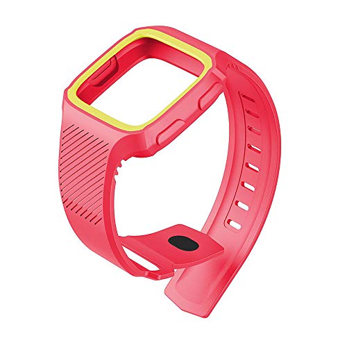 Saying Rugged Protective Case With Silicone Wrist Strap Bands for Fitbit Versa, Easy Installation and Remove (Pink + Yellow)