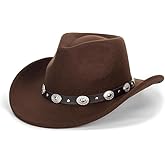 Kids Classic Wide-Brim Western Cowboy Hats Boys Girls Cowgirl Felt Fedora with Belt Buckle for 2-7 Years Old