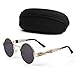 AWEHIRU Tool Station Round Metal Sunglasses, Steam Punk 80s Retro Sunglasses, Gold Frame Sunglasses with Case for Men and Women