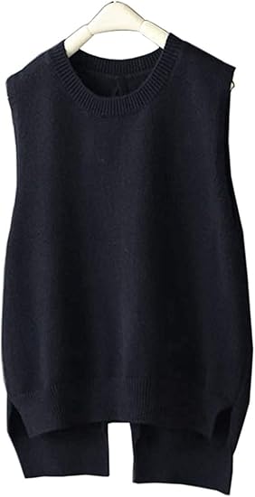 Amazon レディース ニット ベスト 無地 Vネック 大きいサイズ スリット ベスト 制服 おしゃれ ニット セーター ノースリーブ きれいめ カジュアル ブラック ベスト 通販