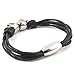 HZMAN Braided Genuine Leather Bracelet for Men Stainless Steel Twin Skull Bangle Magnetic-Clasp 8.5 Inch