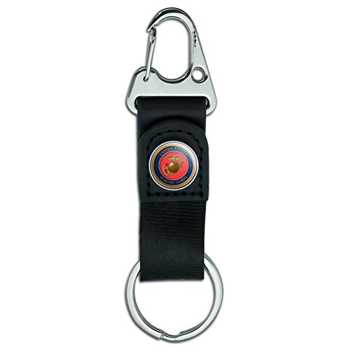 Marine Corps USMC Emblem Officially Licensed Belt Clip-On Carabiner Leather Fabric Keychain Key Ring