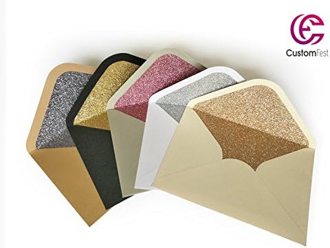 CustomFest Glitter Envelop, 5Pcs Sample, Fits 5 x 7" Card, for Greeting, Wedding, Engagment, Party, Anniversary, Invitation