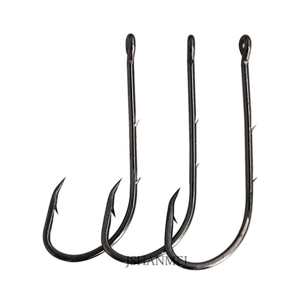 JSHANMEI-Fishing-Hooks-Black-Offset-Long-Barbed-Shank-Beak-Bait-Holder-Hook-with-2-Baitholder-Barbs-Jig-Fish-Hooks-Pack-of-100