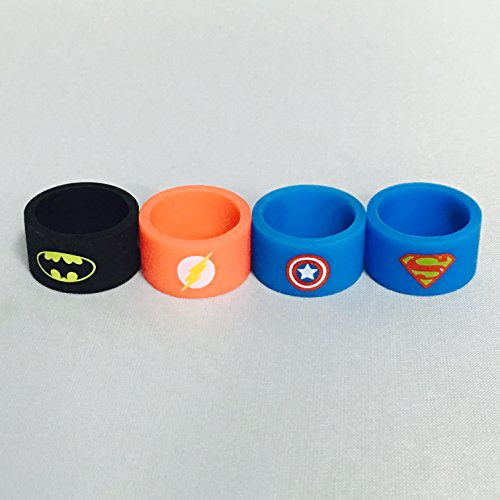Silicone Superhero Vape Bands Tank Band Batman Superman Flash Captain America (Assortment B (4 Pack))
