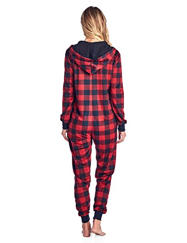 thumbnail image 2 of Ashford & Brooks Women's Flannel Hooded Onesie Pajama - Super Soft Zip-Up Union Suit 2 of 11