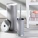 mDesign Modern Plastic Bathroom Storage and Cleaning Accessory Set - Includes Toilet Plunger, Bowl Brush, 3 Roll Toilet Paper Canister with Lid, Wastebasket Trash Can, Garbage Bin - 4 Pieces - Silver