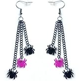 coadipress Halloween Earrings for Women Creative Pumpkin Earrings Goth Skeleton Earrings Spider Bat Ghost Dangle Earrings Acrylic Black Chain Jack-o-lantern Earrings Punk Statement Halloween Jewelry Gifts