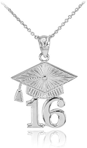 925 Sterling Silver 2016 Graduation Cap Pendant Necklace