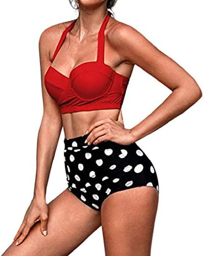 REYO Women's Two Piece High Waist Bikini Set Swimsuit Beachwear Female Retro Bathing Suit