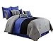 Chezmoi Collection 8 Pieces Luxury Striped Comforter Set (Full, Gray/Black/Blue)
