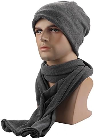 Lightweight Scarf and Hat Set Slouchy Beanie Cashmere Soild Men's Winter Accessory
