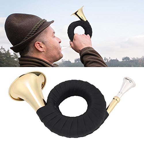 Bb Pocket Hunting Horn,Brass Hunting Horn Musical Instruments with Carry Bag Stand Cleaning Cloth and Bracket - Thumbnail 2