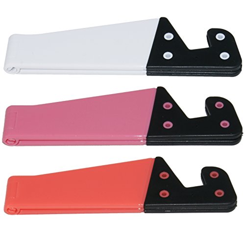 Honsky Cell Phone Tablet Stand, 3 Packs Universal Foldable Pocket-Sized Plastic V Smartphone Cellphone Desk Holde, Compatible with iPad Mini, iPhone, Samsung Android Device, Orange Red,White,Pink