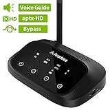 Avantree Certified aptX HD Bluetooth Transmitter Receiver for TV, Low Latency Wireless Audio Adapter for 2 Headphones, Long Range, Voice Guide, Touch Screen, Splitter for Wire & Wireless - Oasis Plus