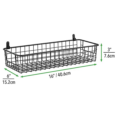 mDesign Wallmount Metal Storage Basket Tray with Handles Decorative