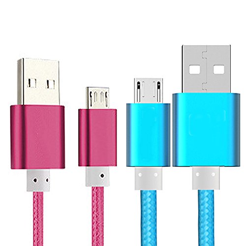 [2Pack] Micro-USB Cable,iBarbe Nylon Braided 5FT for Amazon Kindle Fire Tablets,HD,Fire HD 8 10,HDX 8.9" Paperwhite Voyage Oasis Reader Tap Playstation 4 Xbox One,WiFi 3G Data Sync Cable-Blue+Rose