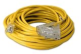 75-ft 12/3 Heavy Duty 3-Outlet Lighted SJTW Indoor/Outdoor Extension Cord by Watt's Wire - Yellow 75' 12-Gauge Grounded 15-Amp Three-Prong Power-Cord (75 foot 12-Awg)