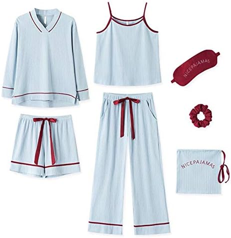 Rose Halcyon パジャマ レディース ルームウェア 寝巻き ルームワンピース 部屋着 綿 7点セット 可愛い 長袖 パンツ ズボン キャミソール 冬 秋 春 夏