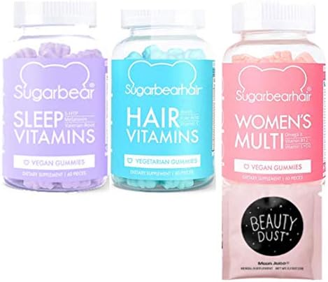 Hair Vitamins Gummy Set of 3! Comes with Beauty Dust Sample! Vegetarian Gummy Hair Multivitamins! Formulated with Biotin, Folic Acid, and Vitamin D! No Dairy, No Gluten!