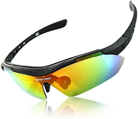AUBBC BaseCamp Polarzed Sports Sunglasses Glasses with 5 Set Interchangeable Lenses for Cycling (Black)