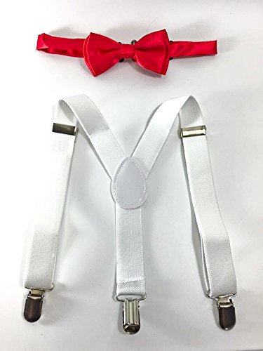 New Style Toddler Kids Boys Girls Child White Suspender Bow Tie (Red Bow Tie)