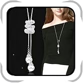 Cathercing Spiral Pearl Pendant Long Necklace for Women Sweater Chain Statement Necklace Choker Adjustable Elegant Jewelry Crystal Accessories Dressy Collocation Winter Evening Party Wedding