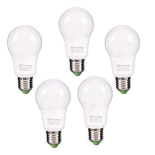 A60 11W E27 LED Light Bulb Cool White 6400K 880LM Pack of 5