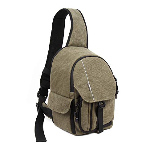 Camera Sling Bag Backpack DSLR Mirrorless Camera Case Canvas Shoulder Chest Bag with Tablet Compartment for Camera Lens and Accessories Waterproof Tripod Monopod Holder by BESNFOTO