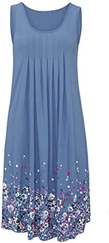 Finegozir Women Casual Beach Sleeveless Floral Pleated Tank Dress