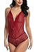 Avidlove Women Sexy Lingerie Teddy One Piece Lace Halter Babydoll Bodysuit Wine Red XXL