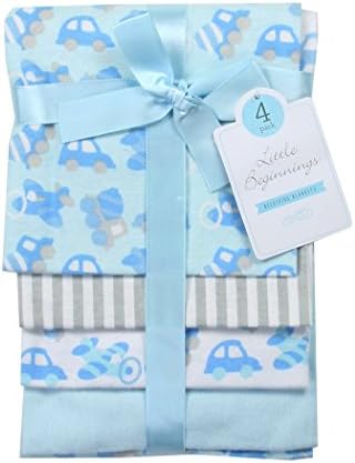 Little Beginnings 4 Pack Blue Receiving Blanket Airplanes Cars