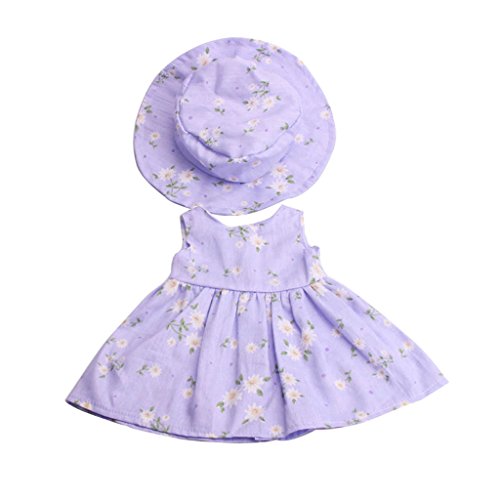 Dovewill Lovely Floral Dress Hat Suit Beach Outfit for 18'' American Girl Our Generation Zapf Baby Born Dolls Clothes Purple
