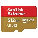 SanDisk 512GB Extreme MicroSDXC UHS-I Memory Card with Adapter - A2, U3, V30, 4K UHD, Micro SD - SDSQXA1-512G-GN6MA