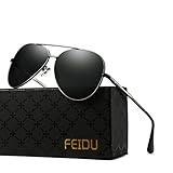FEIDU Polarized Aviator Sunglasses for Men Driver Sun Glasses Unisex FD9009(Black/Gun)
