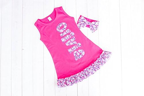 Girl's Fuchsia Personalized Ruffle Dress by Thready Teddy Embroidery - Floral Monogram - Custom Swimming Cover - Embroidered Beach Wear - Cute Name Summer Spring Outfit