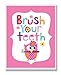 The Kids Room by Stupell Brush Your Teeth With Owl On Pink Back Background Rectangle Wall Plaque, 11 x 0.5 x 15, Proudly Made in USA