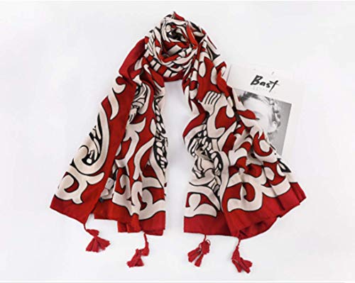Fashion Women Scarf Joyous Large Soft Cozy Lightweight Sunscreen Shawl Wrap Scarf Pashmina Seaside Travel Beach Towel (Red Flower)