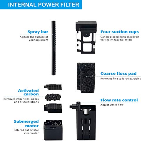 hygger 110GPH 7watt Quiet Small Aquarium Filter for 210 Gallon Fish