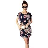 Franterd Women Skirts Print Short Sleeves T Shirt Blouse Loose Mini Dress