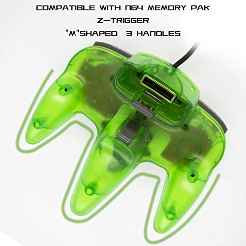 Wired Controller for Nintendo 64 N64 Console, Upgraded Joystick Classic Video Game Gamepad（Clear Green and Clear Blue,Pack of 2） - Thumbnail 2