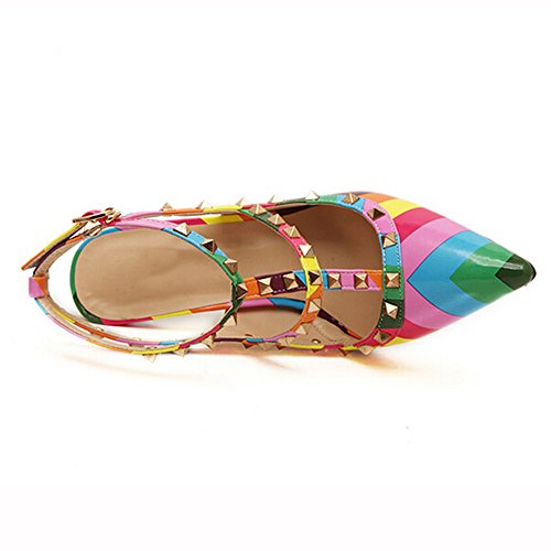 Yaheeda Women's Multicolor High Heels Rivets Rainbow Stiletto Sandals Pumps Shoes - Thumbnail 2