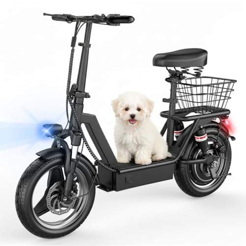 1400W Peak Motor Electric Scooter for Adults, 65 KM of Range Scooter with Seat, 48KM/H Top Speed, 48V Battery, Dual Suspension, Foldable E Scooter for Cargo, Commuting