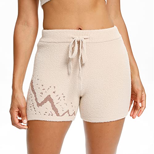 Snuggle Sac Women\'s Comfy Drawstring Casual Shorts Summer Elastic Waist Knit Lounge Shorts Relaxed Fit Shorts, Beige/Large