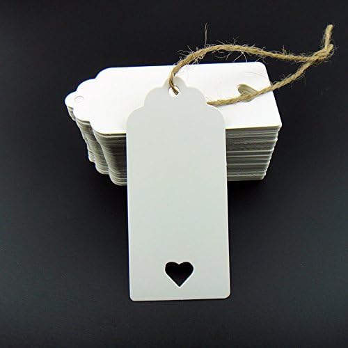 EUTUOPU Stonges 100pcs White Kraft Paper Tag Blank for Wedding Favour Cards,Gift Tag,DIY Tag,Luggage Tag,Price Label,Store Hang Tag (100) with heart