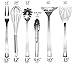 Stainless Steel Cooking Utensils (10-Piece Set); Kitchen Tool Set w/Whisk, Slotted Spatula, Plain Spatula, Potato Masher, Tongs, Spoon, Slotted Spoon, Soup Ladle, Spaghetti Server & Fork