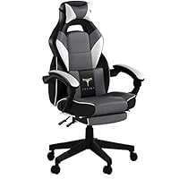 TOPSKY High Back Racing Style PU Leather Executive Computer Gaming Office Chair Ergonomic Reclining Design with Lumbar Cushion Footrest and Headrest (New Black&Gray) ...